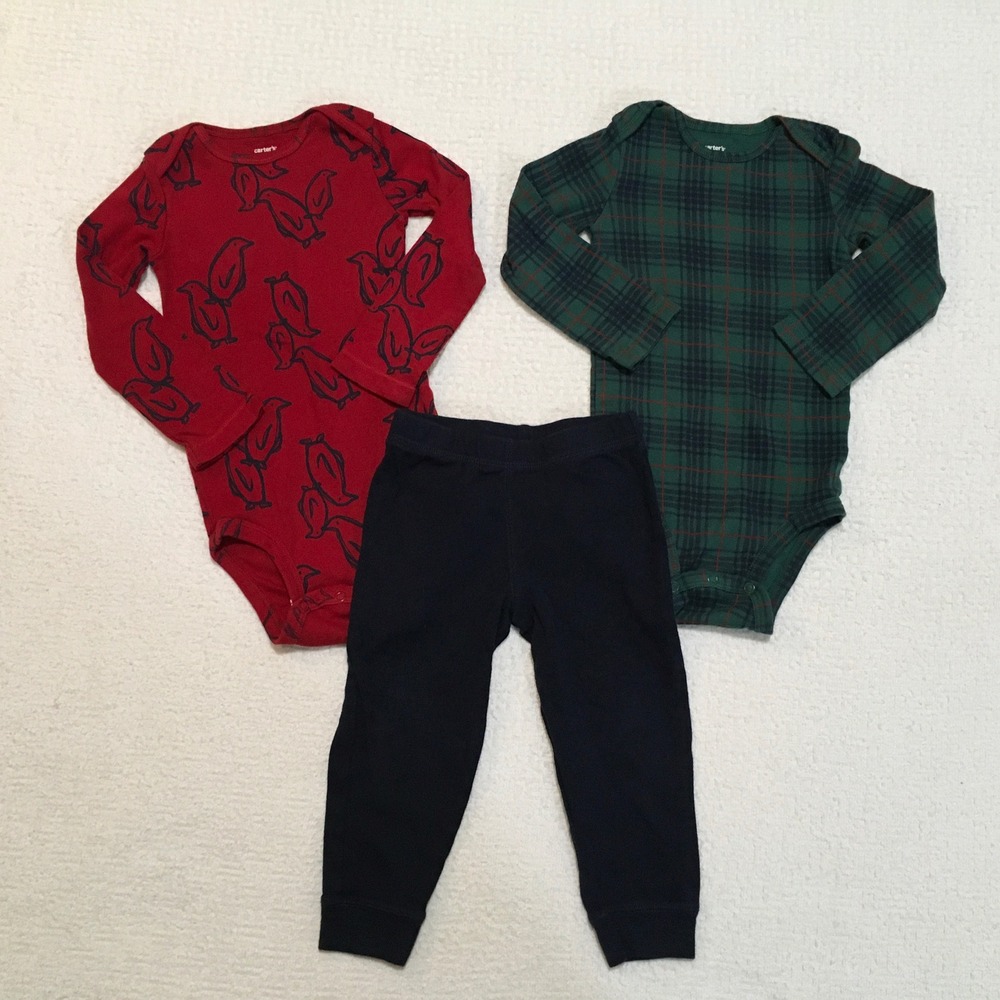 Carter's‎ 24M Outfit Set 3-Piece Bodysuit & Pants Plaid Penguin Holiday